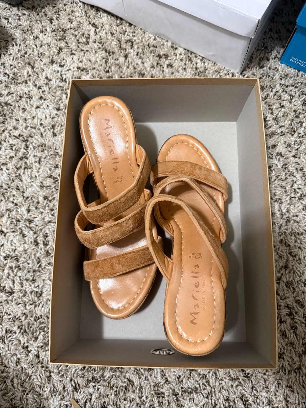 MARELLA Tan Suede Triple-Strap Slide Sandals